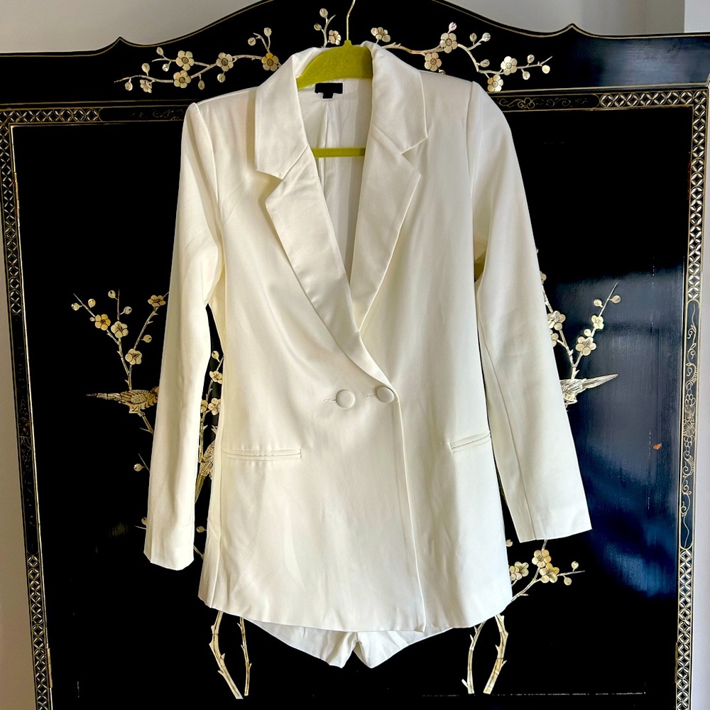 NBD White tuxedo romper